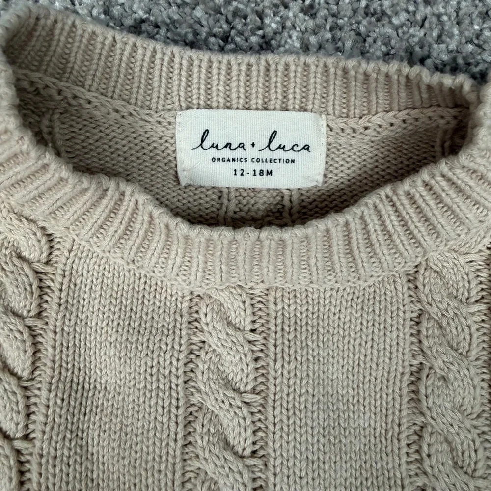 Luna + Luca Organics Beige Cable Knit Romper Bodysuit 12-18M Long Sleeve Oatmeal